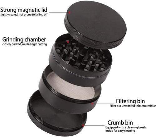 2.5" Herb Grinder 4 Piece Metal Spice Crusher Manual Kitchen Herb Grinder